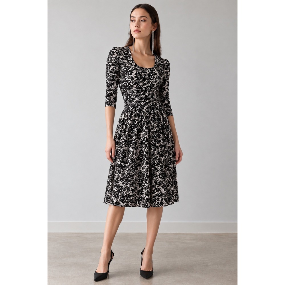 Tracy Reese Fit & Flare Dress Womens Small Black Platinum Lace Whimsygoth NWT